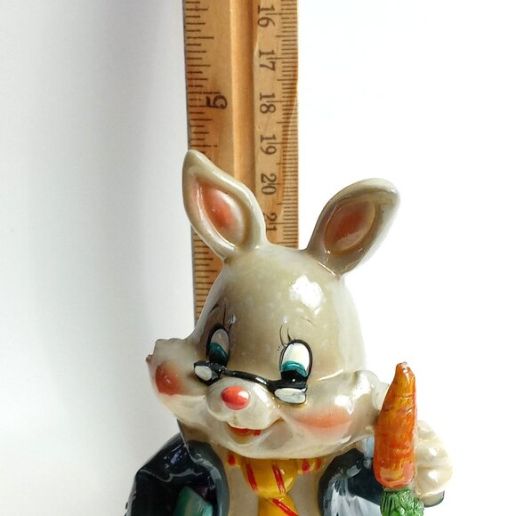 Whimsical Easter Bunny Rabbit Figurine 5" Gray Cheerful Adorable Festive Resin - Picture 8 of 9
